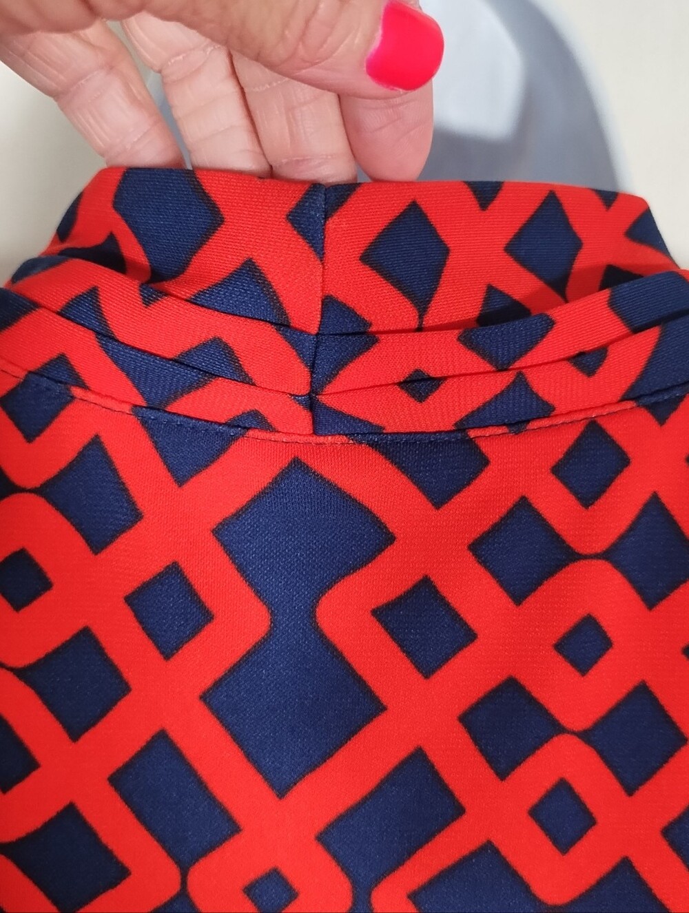 Liz Claiborne Dress Women's L Coral Blue Geometric Print Belted Faux Wrap - Picture 12 of 12